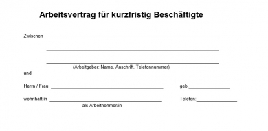 Arbeitsvertrag für kurzfristig Beschäftigte Berlin MS Word