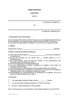 Arbeitsvertrag Hotel-& Gaststättengewerbe Niedersachsen PDF