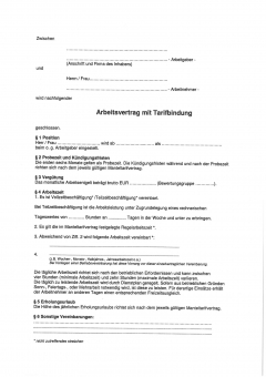 Arbeitsvertrag Berlin, Kurzfassung mit Tarifbindung PDF