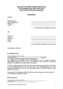 Arbeitsvertrag für geringfügig Beschäftige Mecklenburg-Vorpo PDF