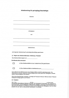 Arbeitsvertrag für geringfügig Beschäftigte Brandenburg PDF