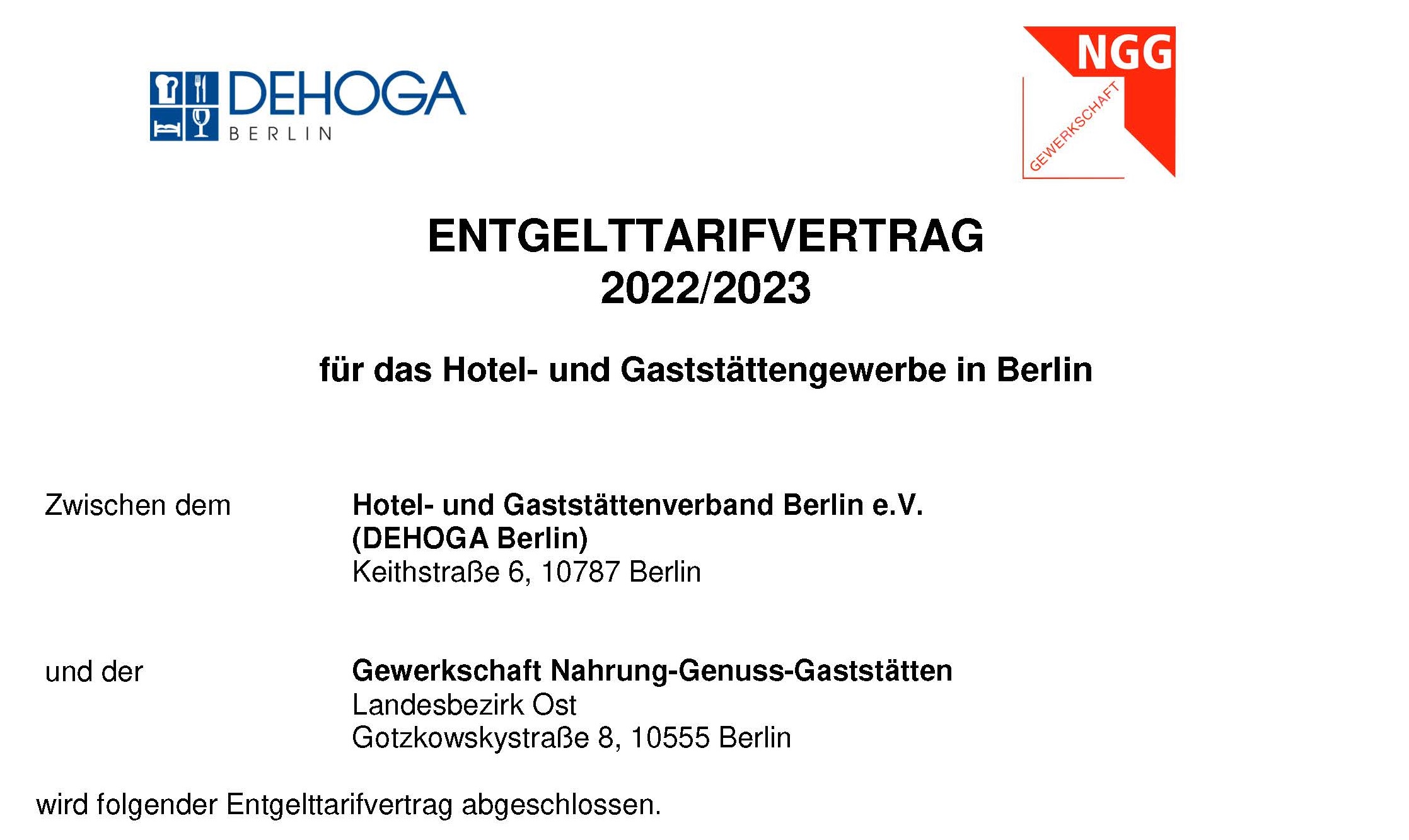 DEHOGA Shop Entgelttarifvertrag Hotel & Gaststättengewerbe Berlin