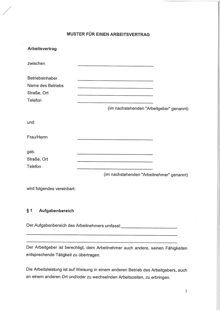 Dehoga Shop Muster Arbeitsvertrag Mecklenburg Vorpommern Online